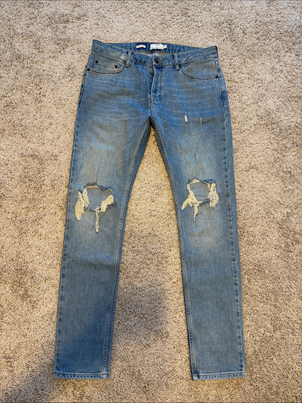 Topman Blue Ripped Skinny Jeans
